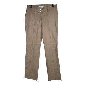 VTG Hugo Buscati Collection Tan Leather Straight Leg Seamed Pants Womens 6 Taupe